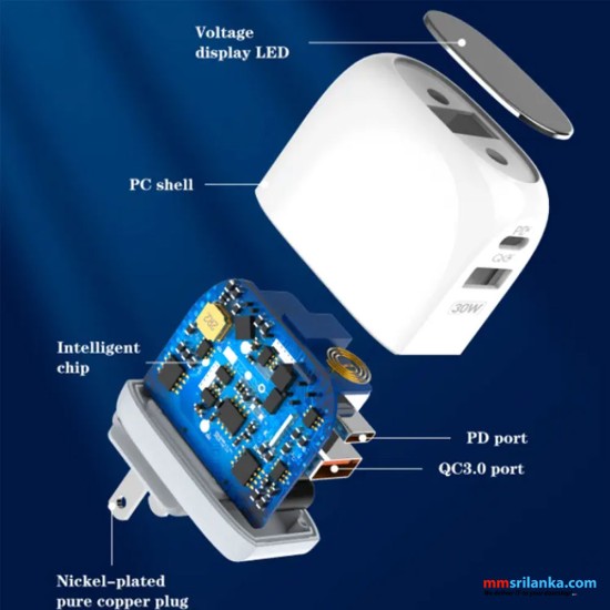 LDNIO A2522C 30W LED Display PD+QC 3.0 Fast Charger with Type-C to Type-C Cable